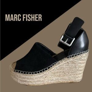 MARC FISHER BLACK SUEDE SHOES WEDGES ESPADRILLES 8.5